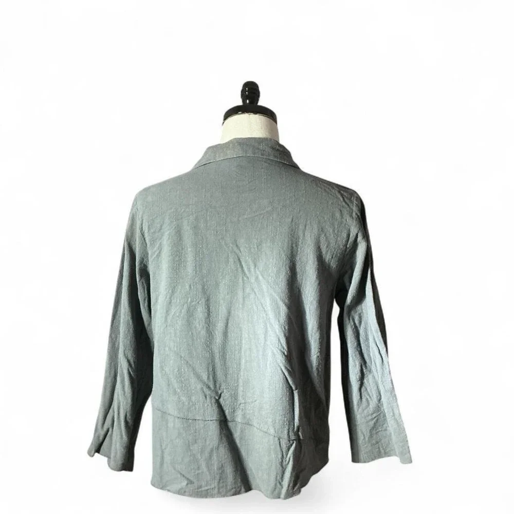 Habitat Gray Linen Blend Collared Button Front Cropped Jacket Top Women's Medium